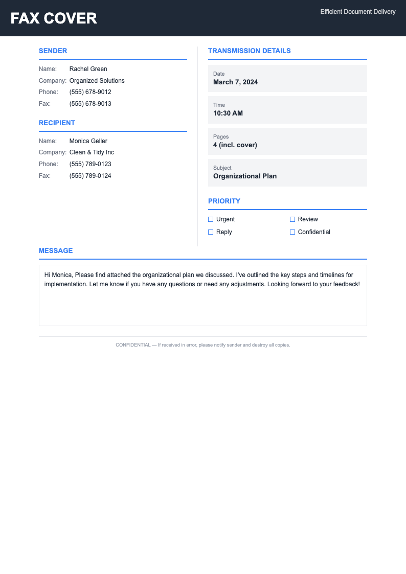 Two column fax cover page